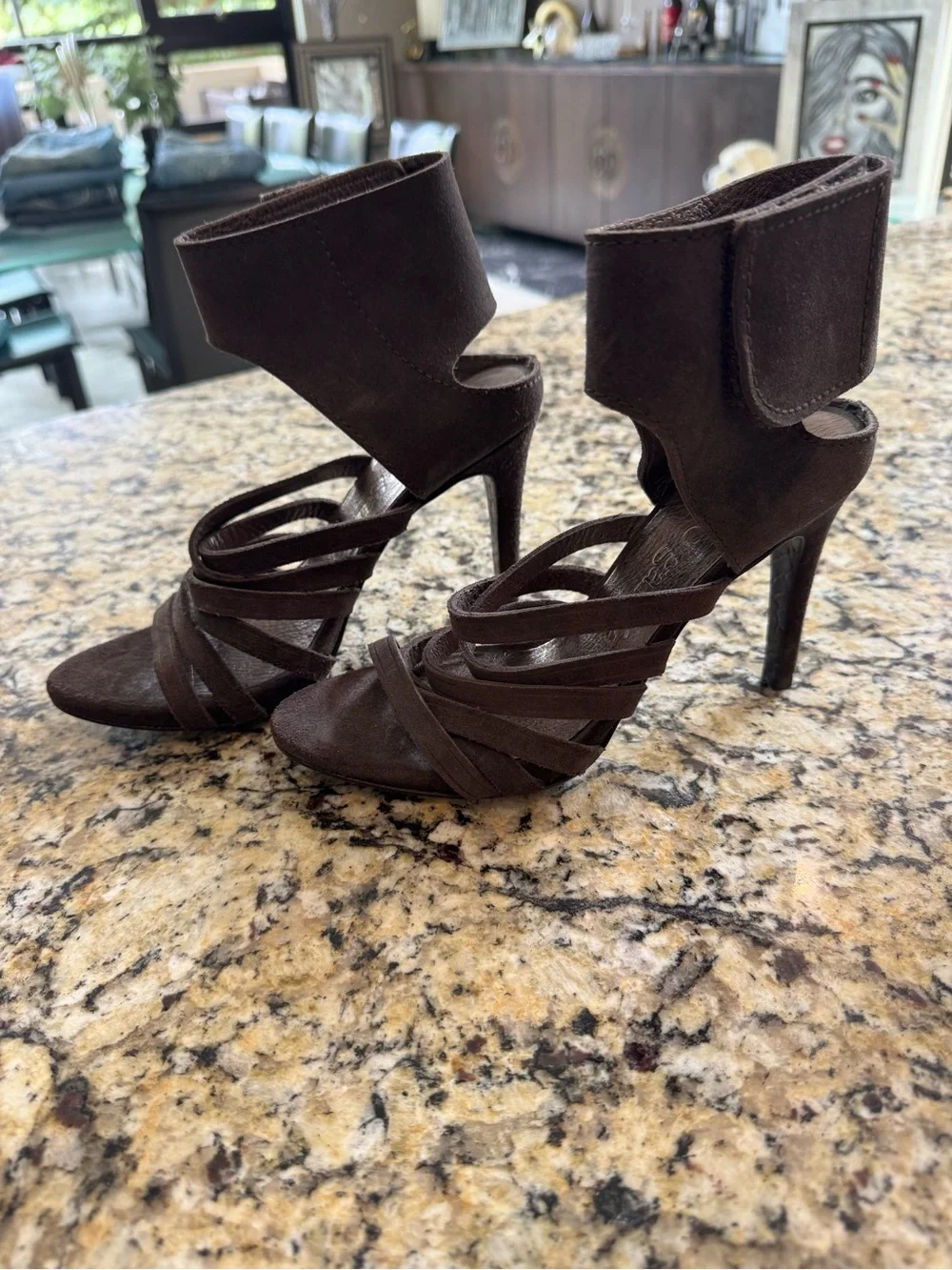 Pedro Garcia Dark Brown Suede Strappy Ankle Cuff Heels IT 37| US 7 - Picture 2 of 4